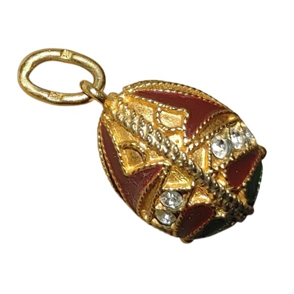 Alfa Jewel Egg Charm Pendant 18K on 925 Cloisonné Enamel CZ Vintage Russia - Picture 12 of 16